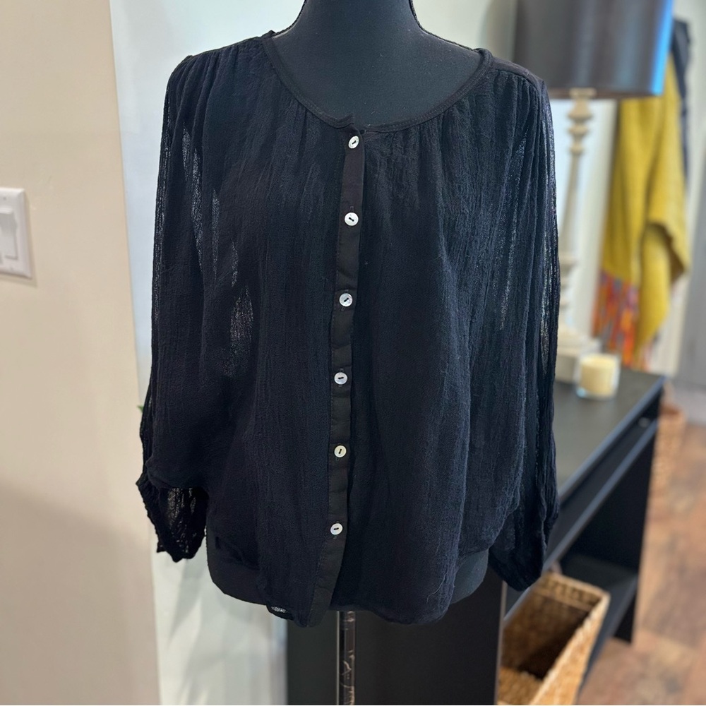 La Troupe Black Sheer Bohemian Style Top Size 1 (XS)